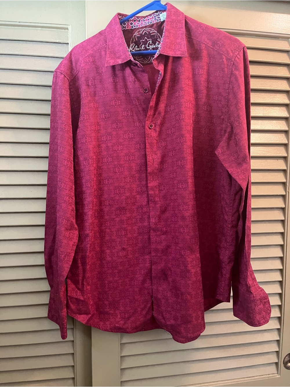 Robert Graham Men's Long-Sleeve Patterned Wine Button-Up Shirt Size L